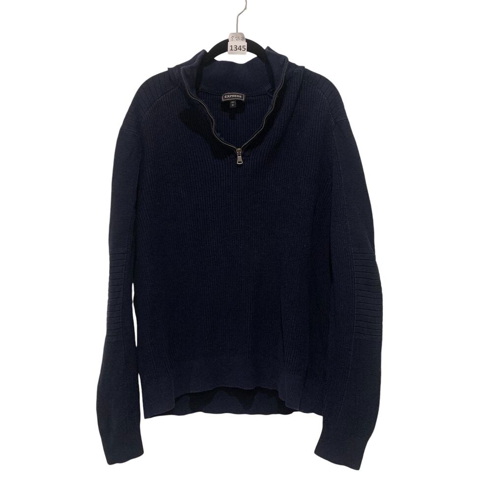 Mock Neck Zip Ribbed Sweater Express Navy Men's - Picture 4 of 7